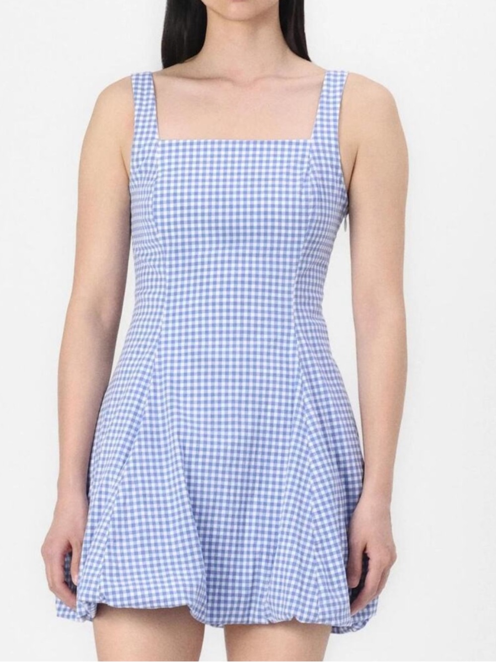 Abercrombie Mila Blue Gingham Bubble Hem Mini Dress XS Tall